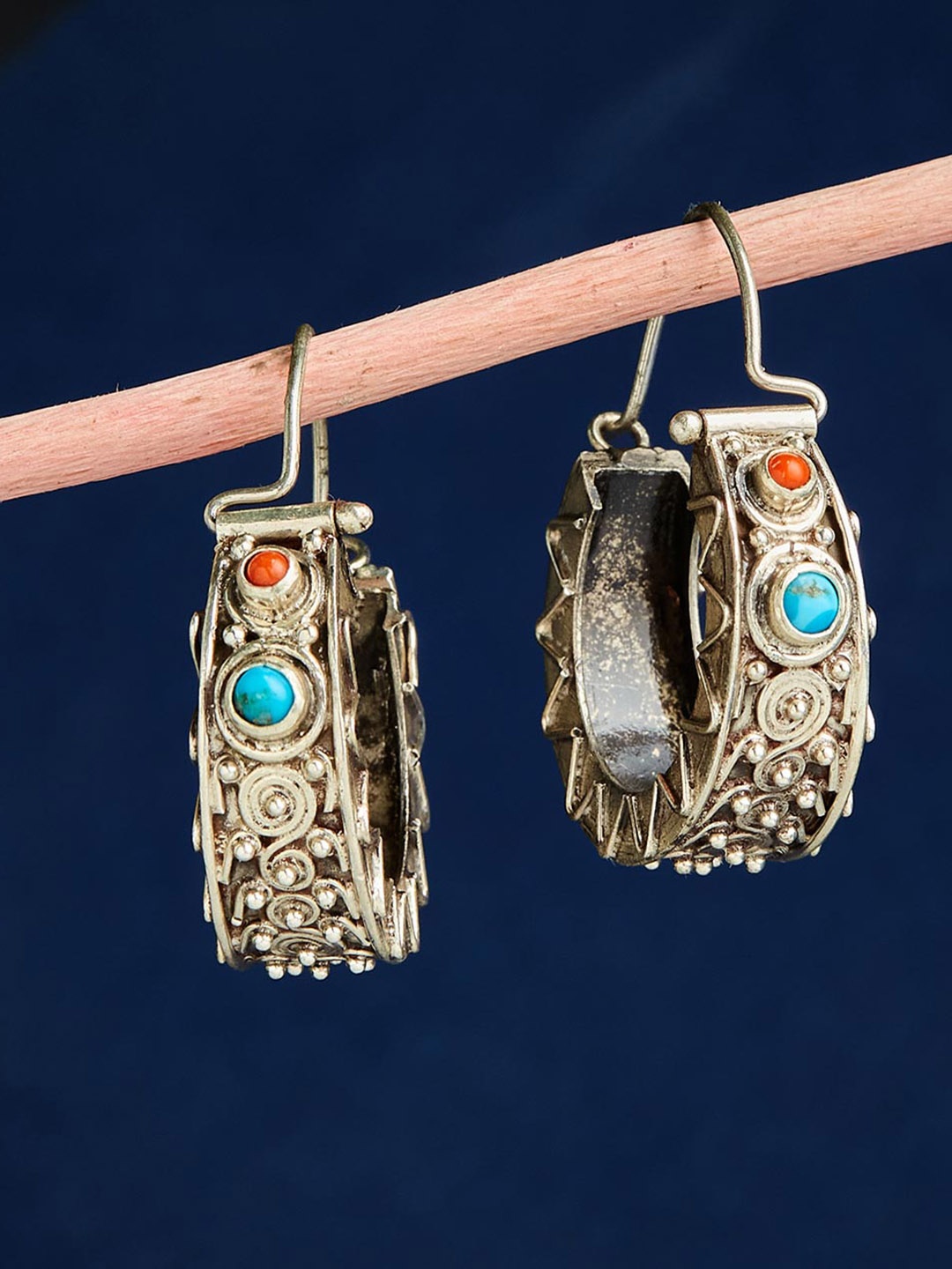 

Fabindia 92.5 Sterling Silver Stones Studded Circular Hoop Earrings