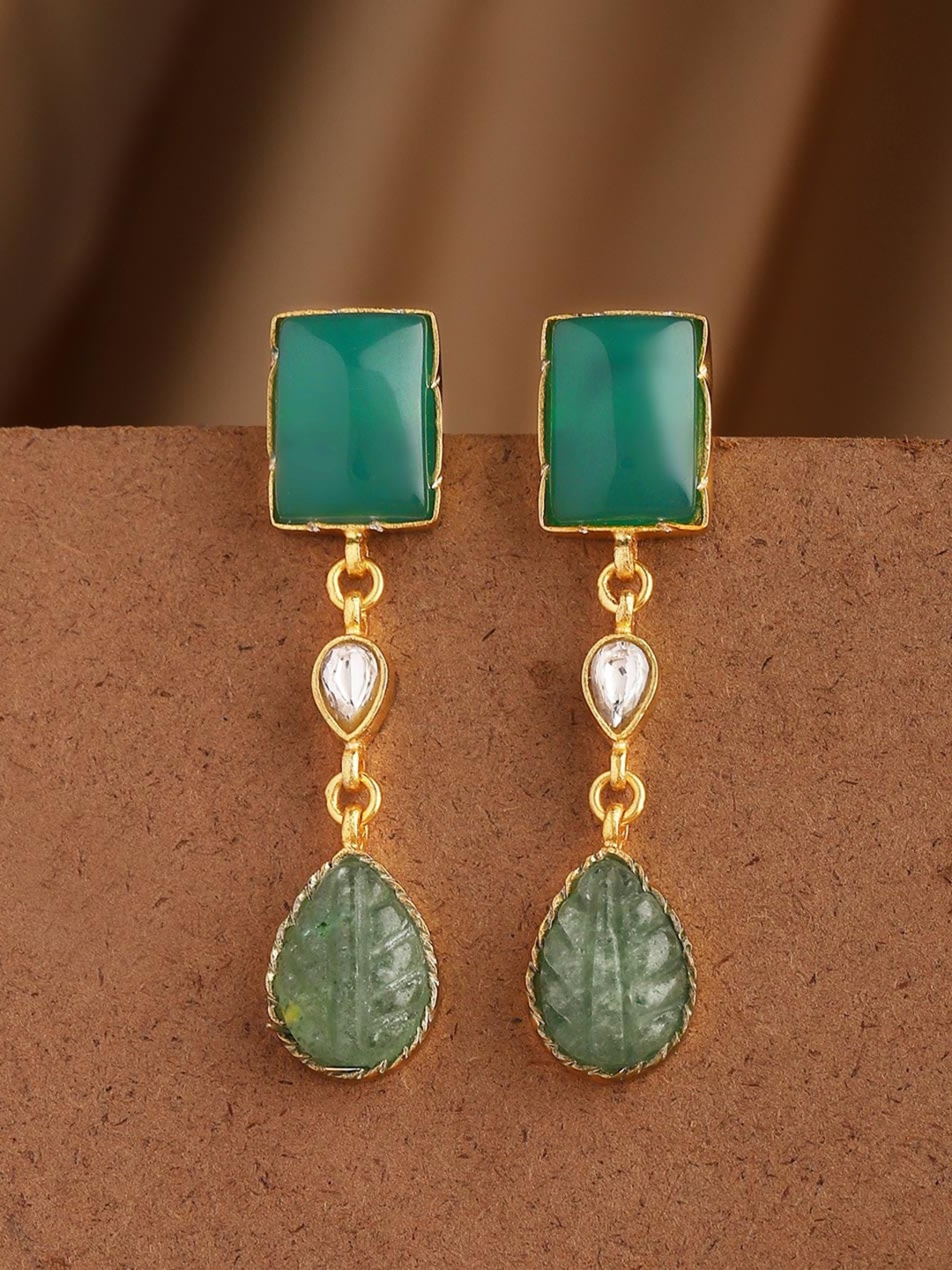 

Fabindia Silver Stone Studded Teardrop Shaped Drop Earrings, Gold