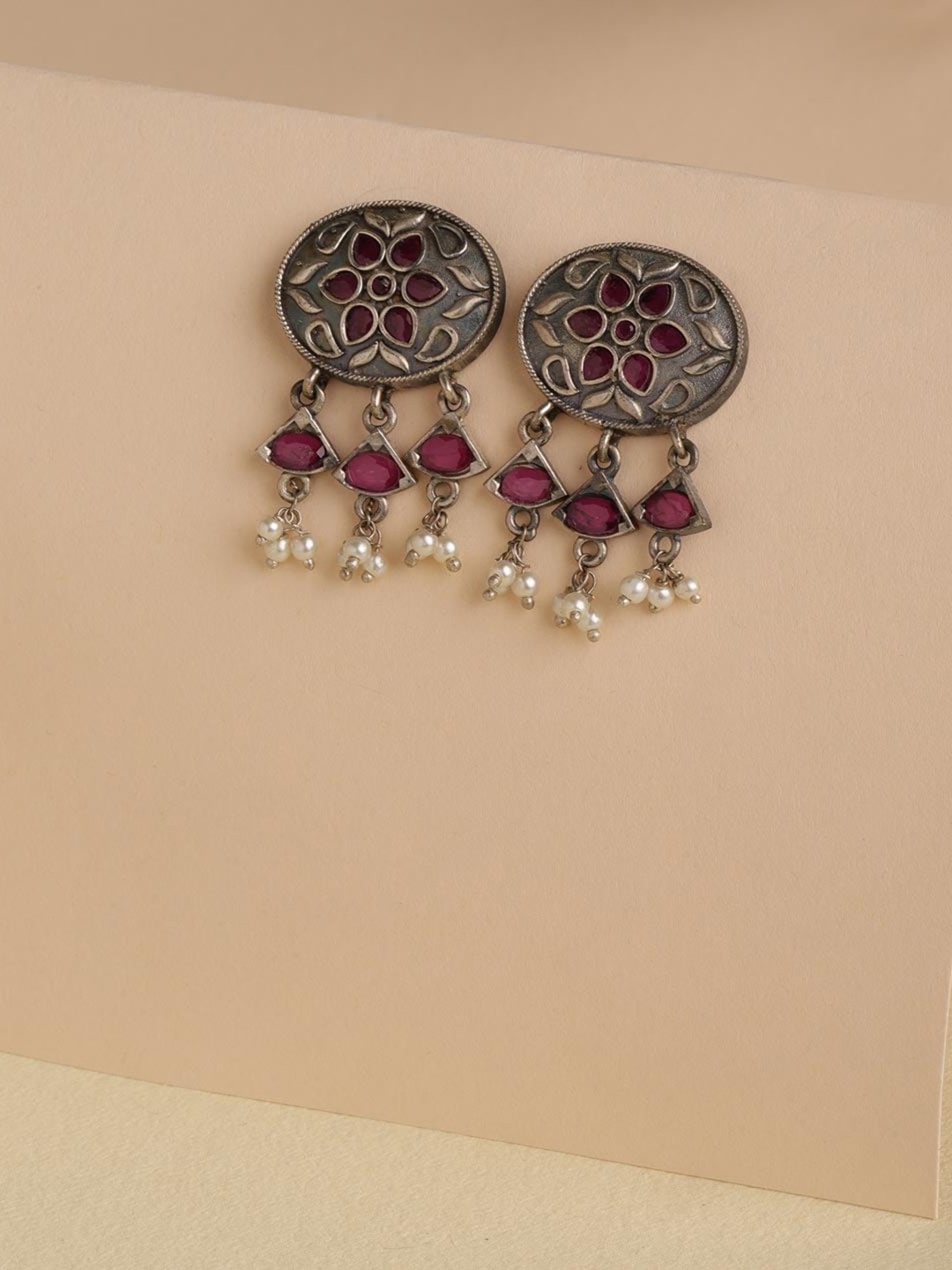 

Fabindia Artificial Stones & Beads Contemporary Drop Earrings, Silver