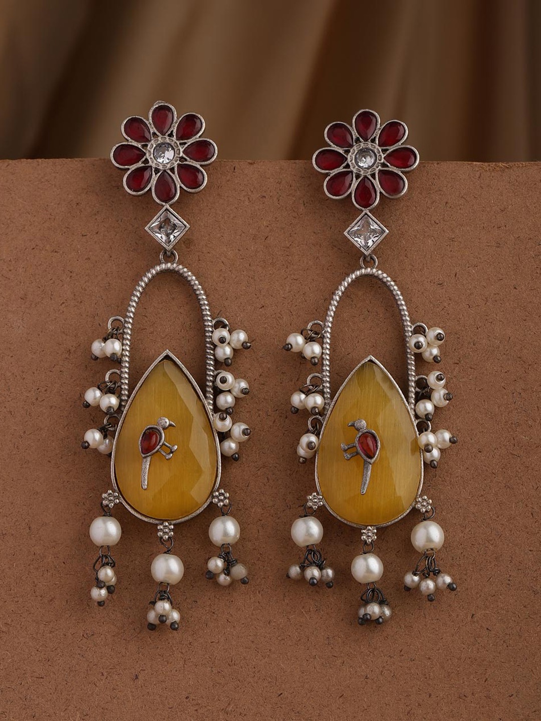 

Fabindia Stone Studded & Beaded Contemporary Drop Earrings, Silver