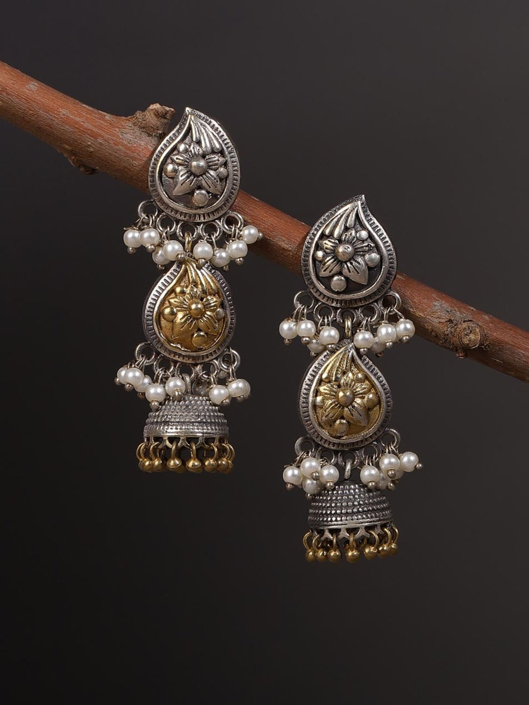 

Fabindia Artificial Stones and Beads Contemporary Drop Jhumkas, Silver