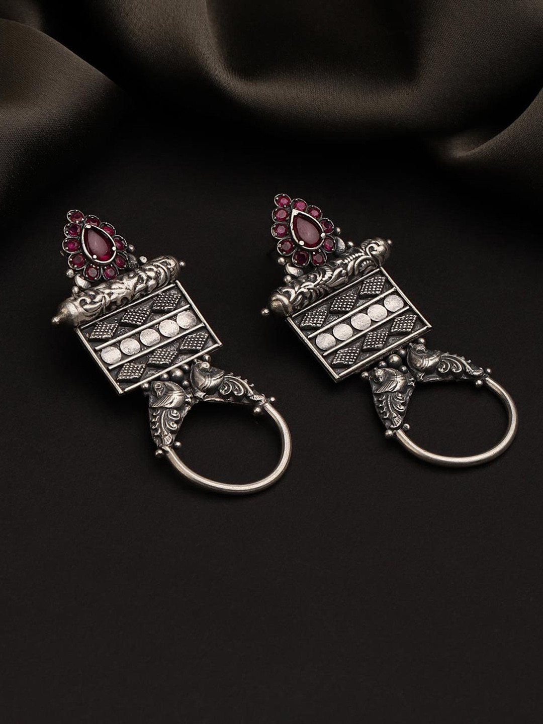 

Fabindia Silver Stone Studded Classic Textured Drop Earrings