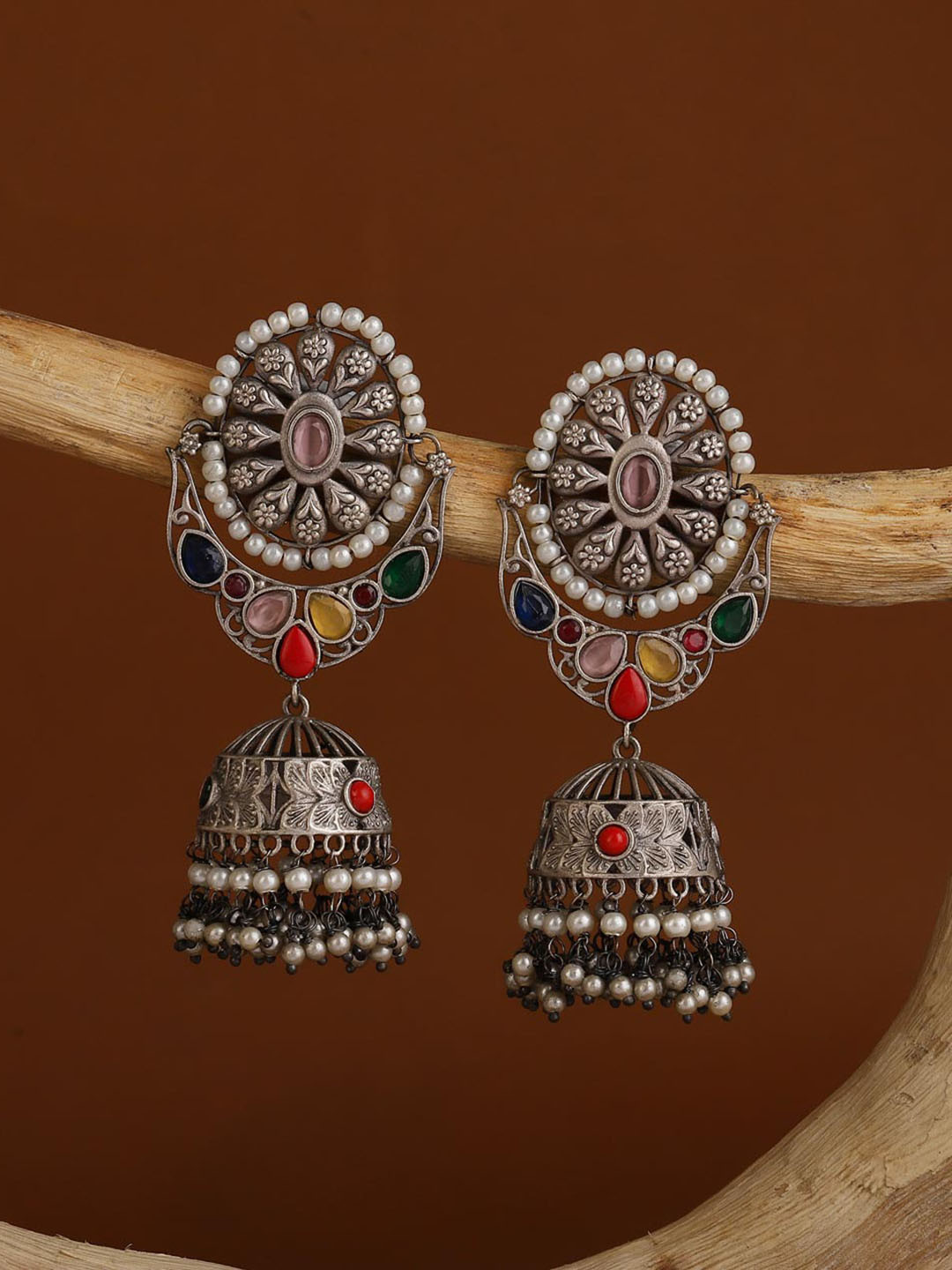 

Fabindia Stone Studded Contemporary Jhumkas, Silver