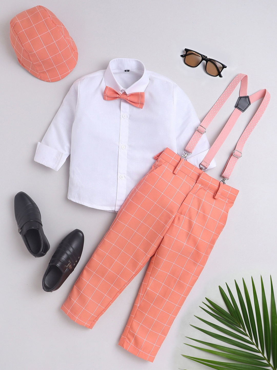 

Jeetethnics Boys Shirt Collar Shirt & Trouser With Suspenders, Peach