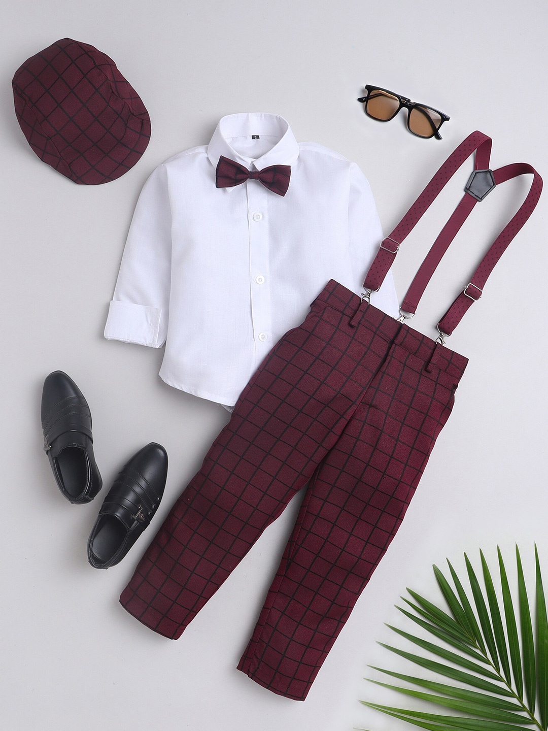 

Jeetethnics Boys Shirt Collar Shirt & Trouser With Suspenders, Maroon