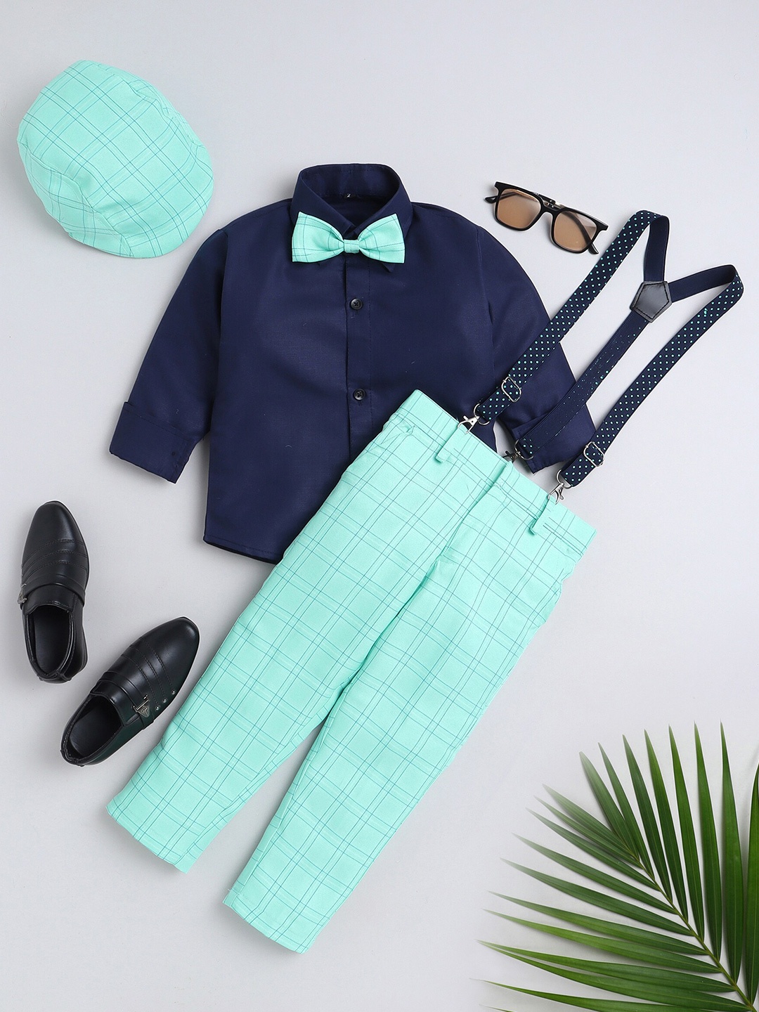 

Jeetethnics Boys Shirt Collar Shirt & Trousers With Suspenders, Sea green