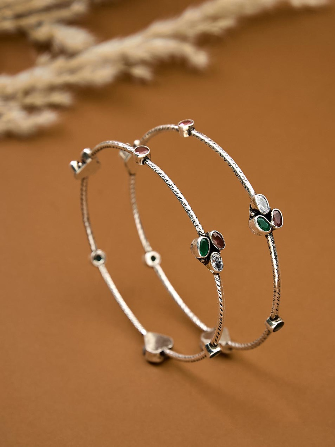 

Fabindia Set Of 2 Silver Plated Stones Studded Bangles