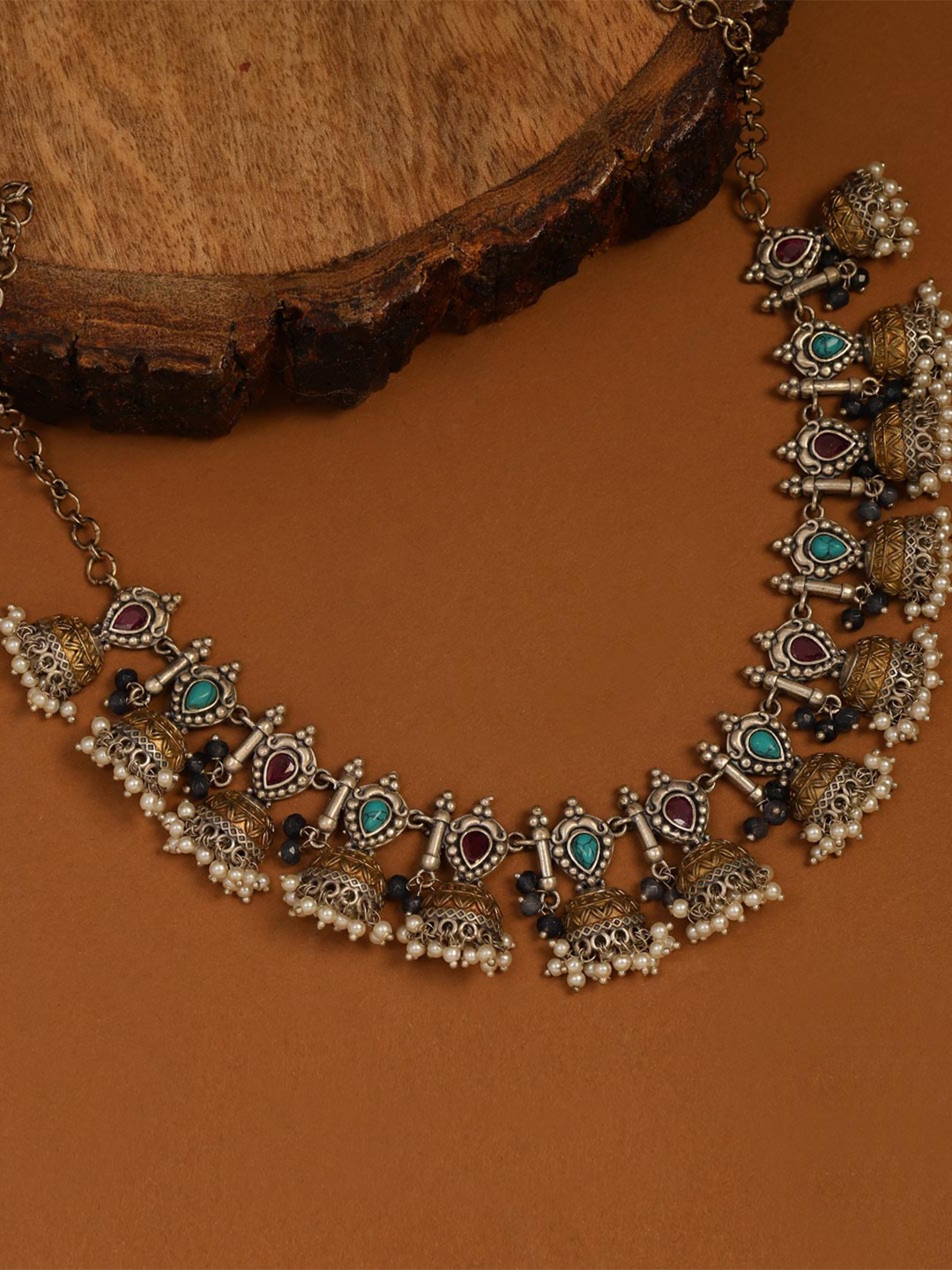 

Fabindia Stones Studded & Beaded Necklace, Silver