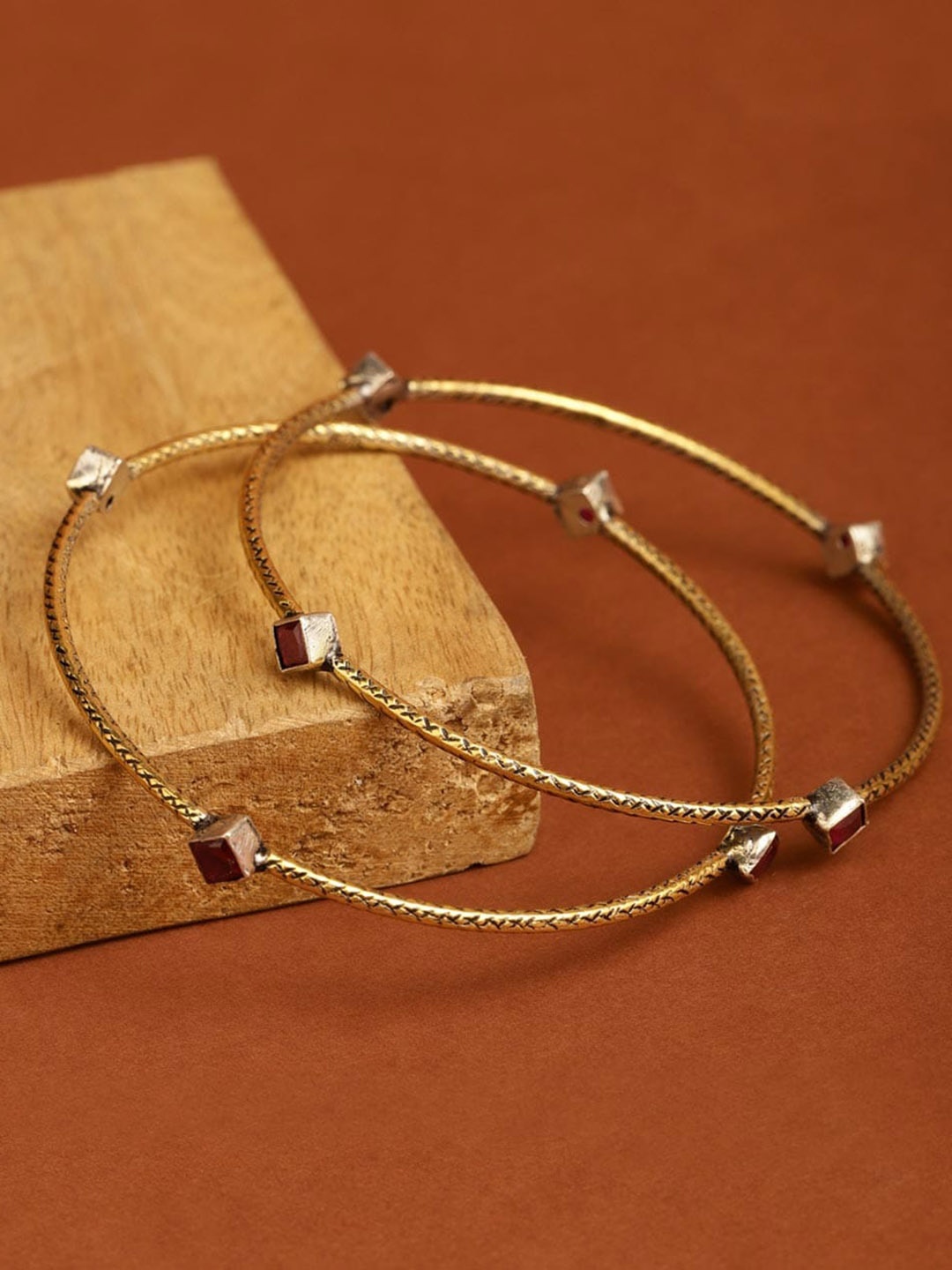 

Fabindia Set of 2 92.5 Sterling Silver Stone-studded Bangles