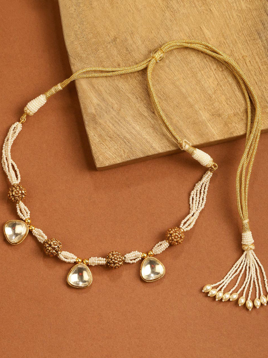 

Fabindia Silver Artificial Stones and Beads Necklace, Gold