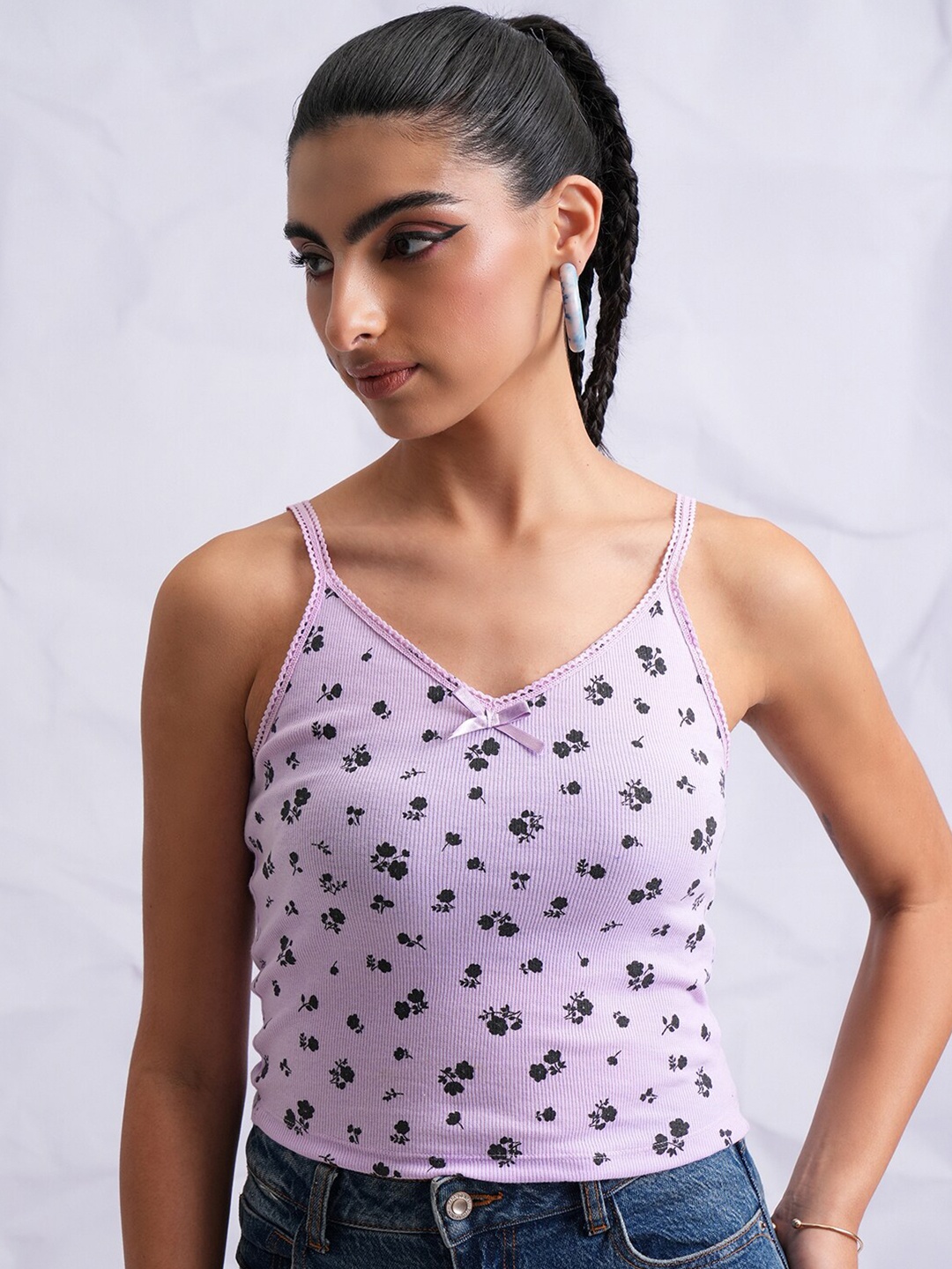 

Tokyo Talkies Lavender Floral Printed Tank Top