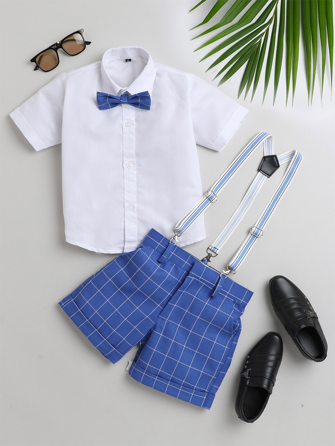 

Jeetethnics Boys Shirt Collar Shirt & Shorts With Suspenders, Blue