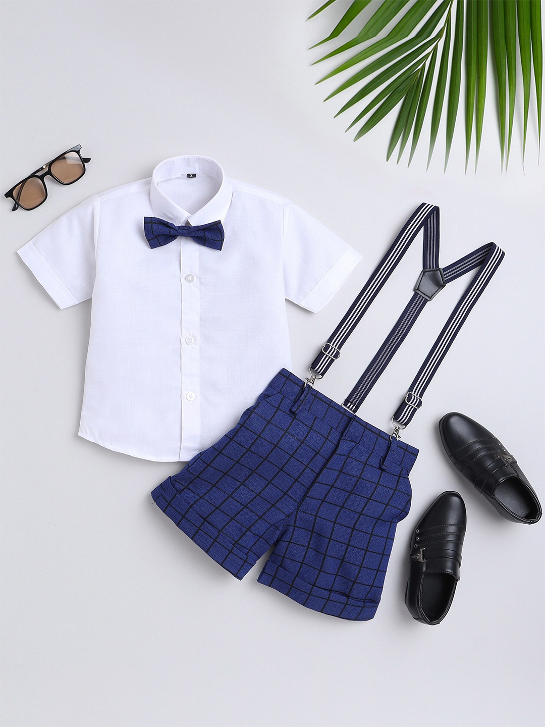 

Jeetethnics Boys Shirt Collar Shirt & Shorts With Suspenders, Navy blue