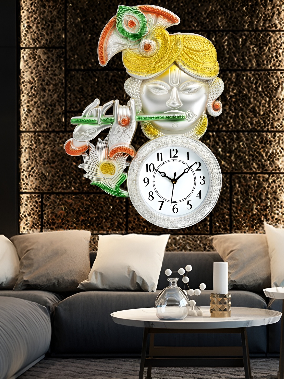 

Attractionz Silver-Toned & Beige Wall Clock