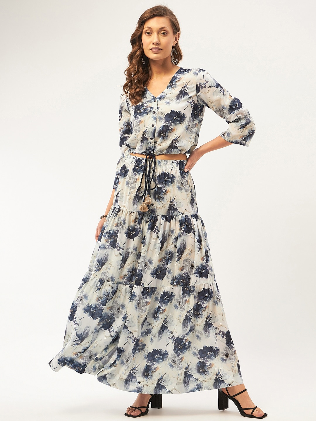 

STADO Floral Print V-Neck Cotton Maxi Dress, White