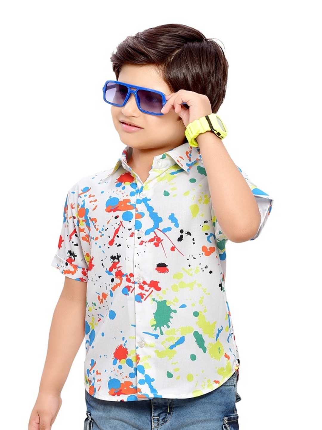 BAESD Boys Comfort Abstract Printed Cotton Casual Shirt, White