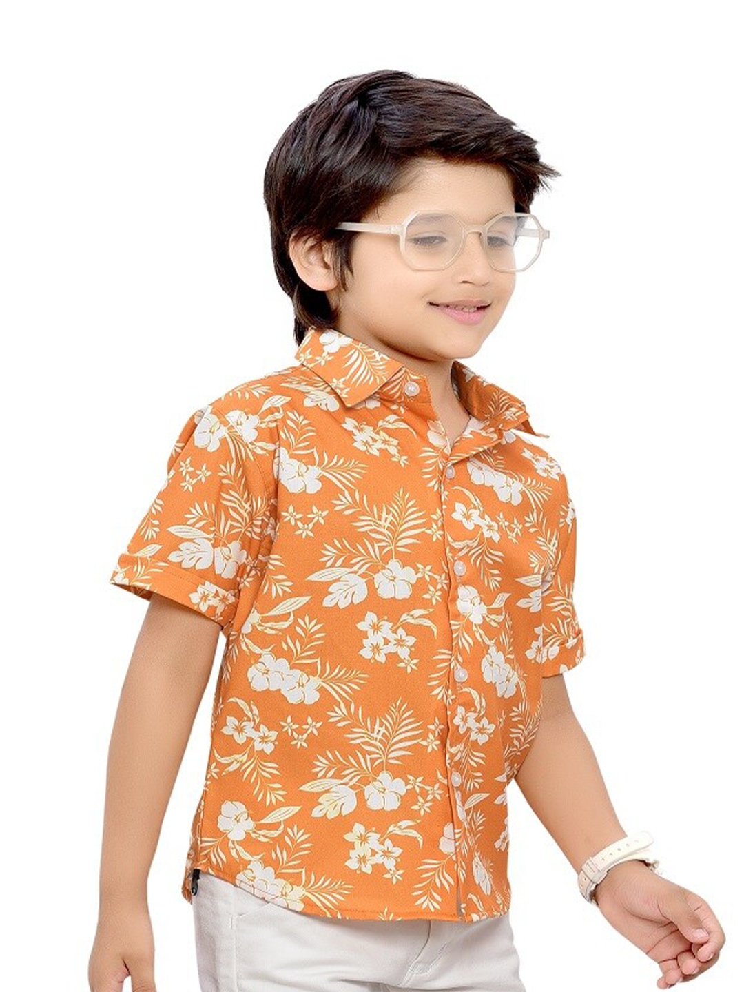 

BAESD Boys Comfort Floral Printed Spread Collar Cotton Casual Shirt, Yellow
