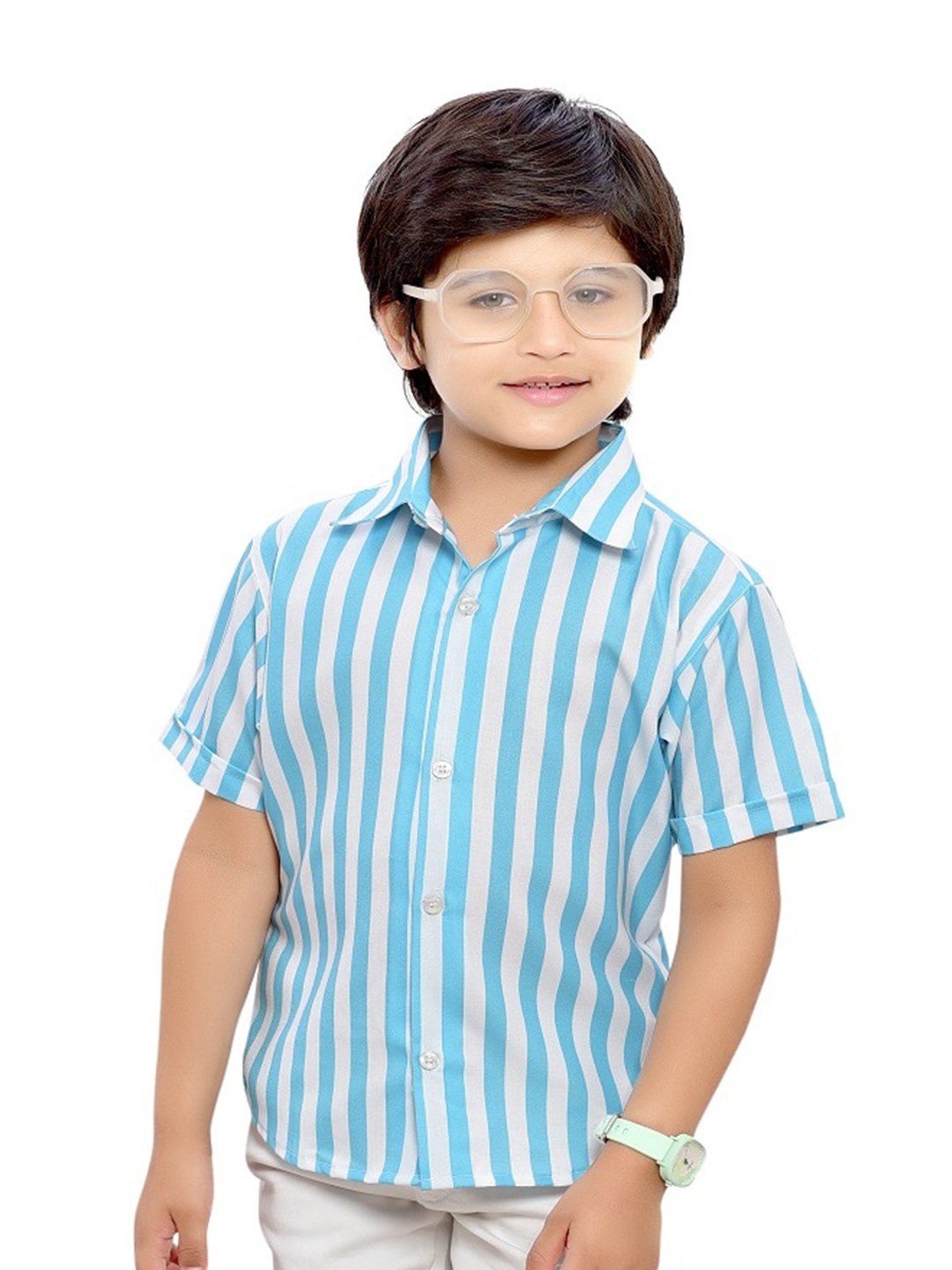 

BAESD Boys Comfort Vertical Stripes Spread Collar Cotton Casual Shirt, Blue