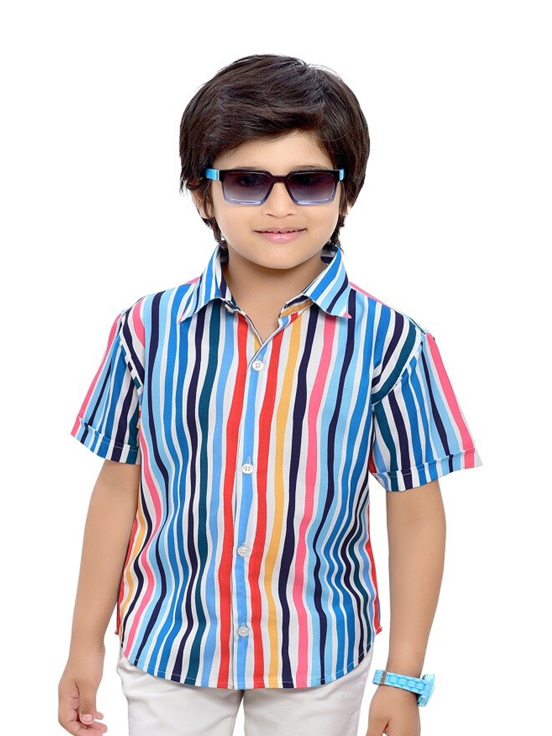 

BAESD Boys Comfort Multi Stripes Spread Collar Cotton Casual Shirt, Blue