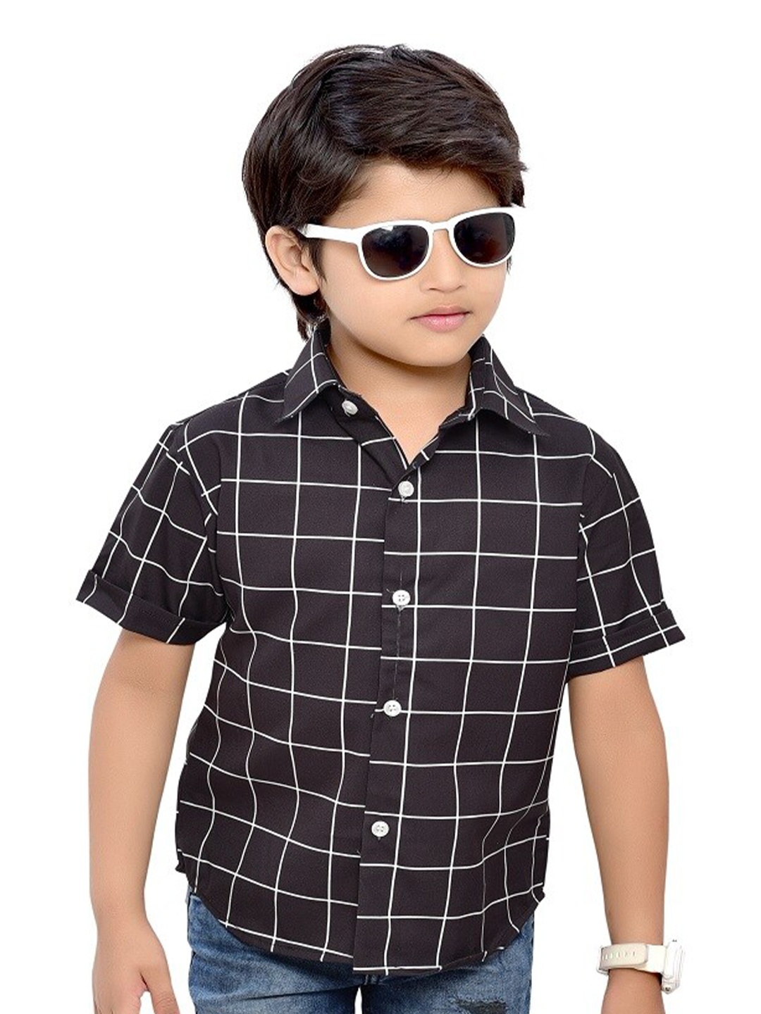 

BAESD Boys Comfort Windowpane Checked Casual Shirt, Black