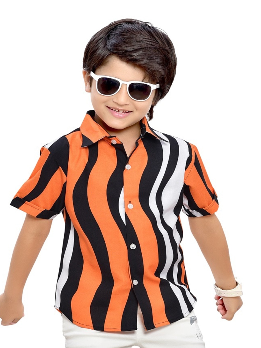 

BAESD Boys Spread Collar Striped Cotton Casual Shirt, Orange