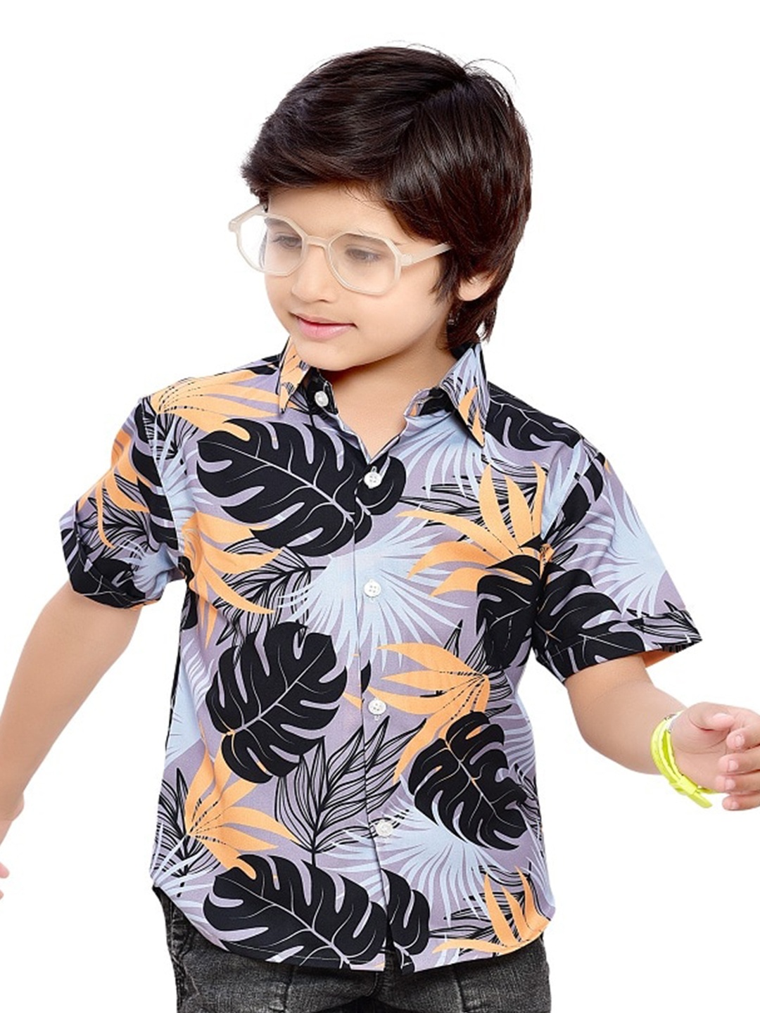 BAESD Boys Comfort Floral Printed Cotton Shirt, Grey
