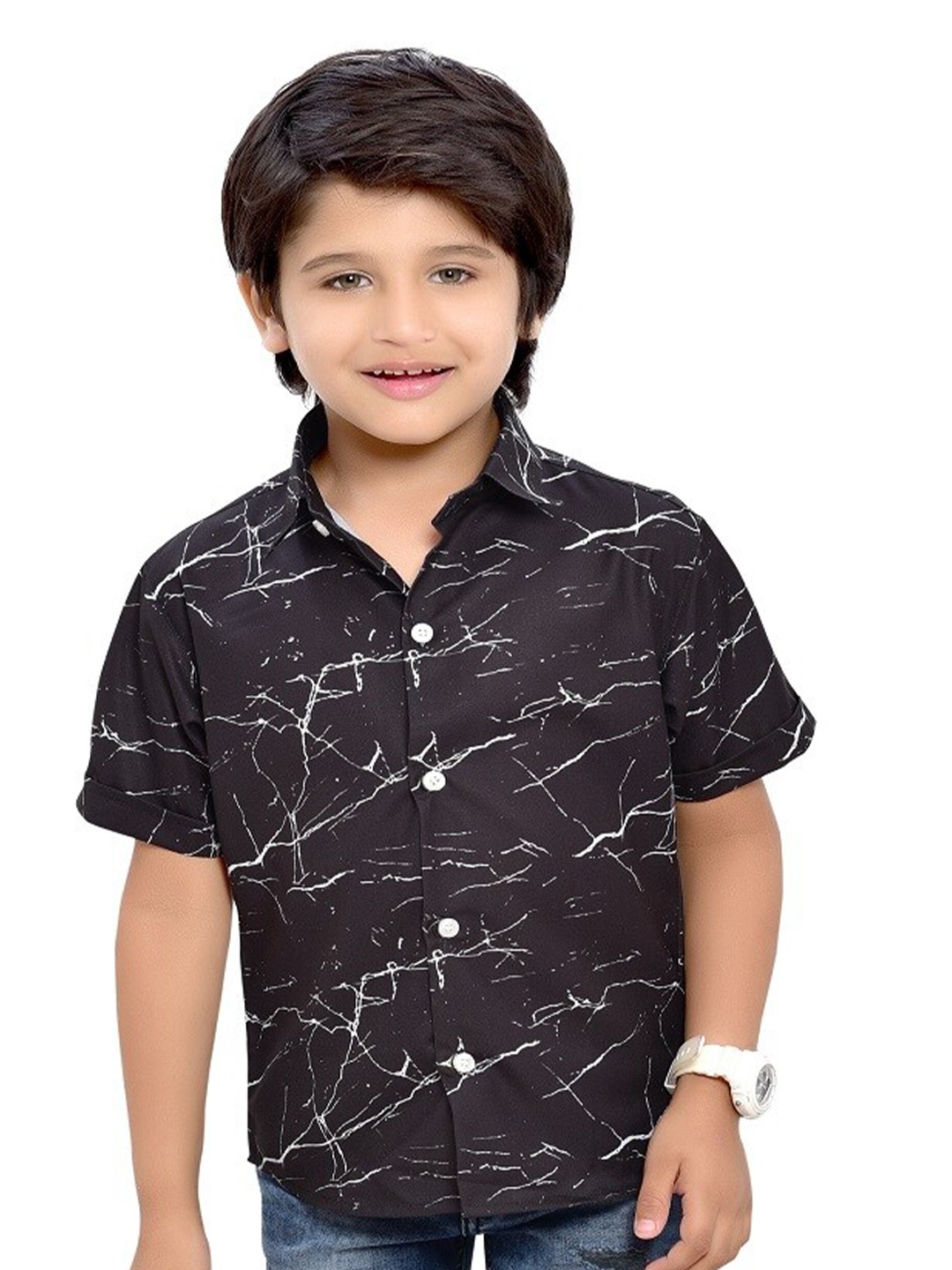 

BAESD Boys Comfort Digital Printed Spread Collar Cotton Casual Shirt, Black