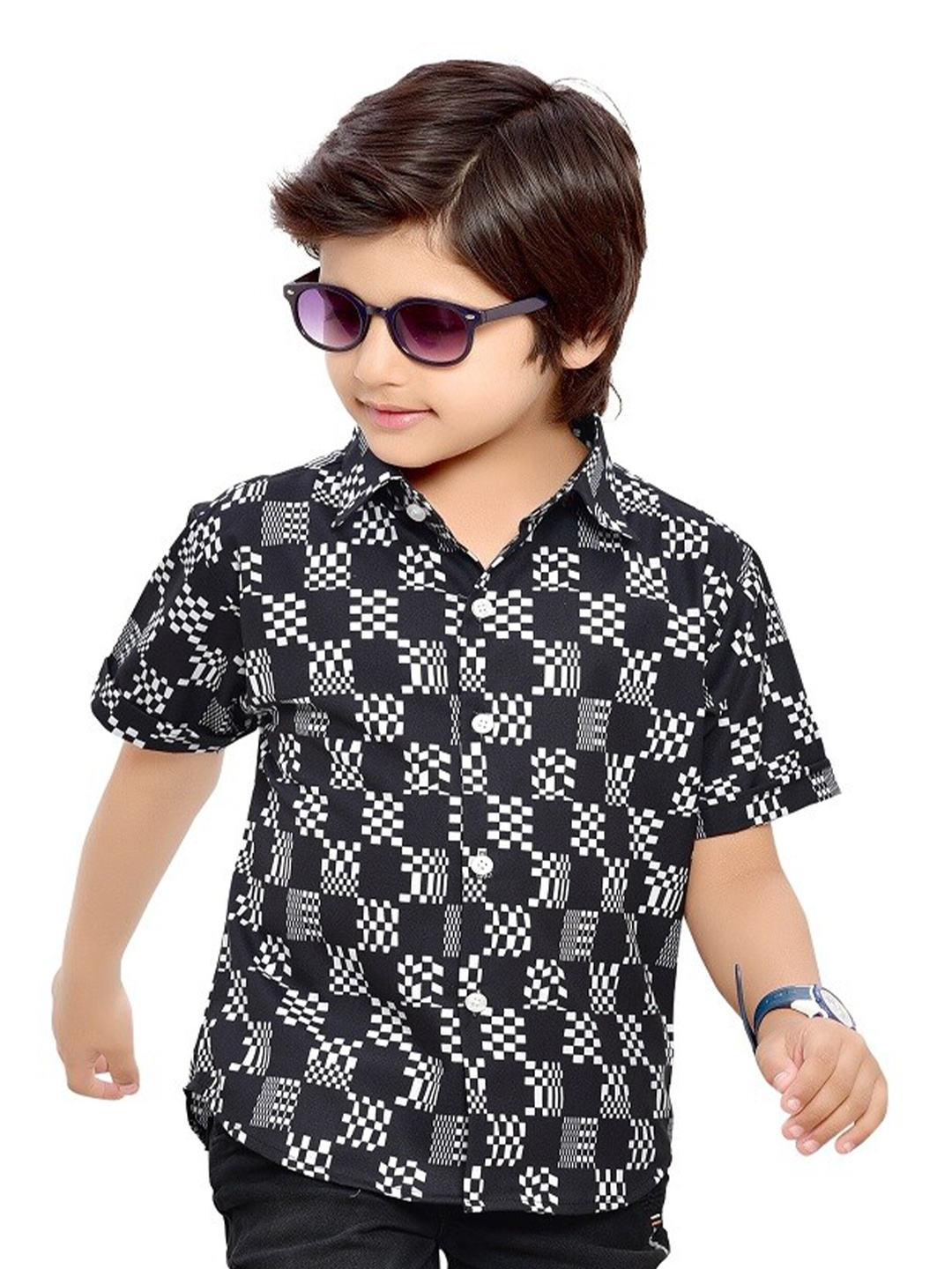 BAESD Boys Comfort Floral Printed Spread Collar Cotton Casual Shirt, Black