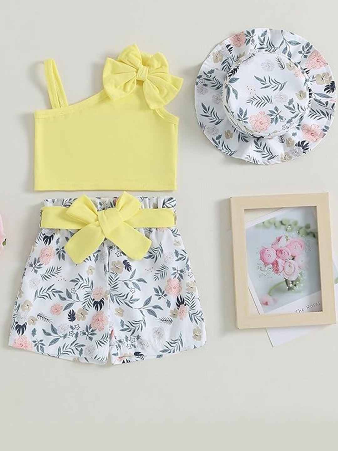 

Bold N Elegant Girls One Shoulder Top With Shorts & Hat, Yellow