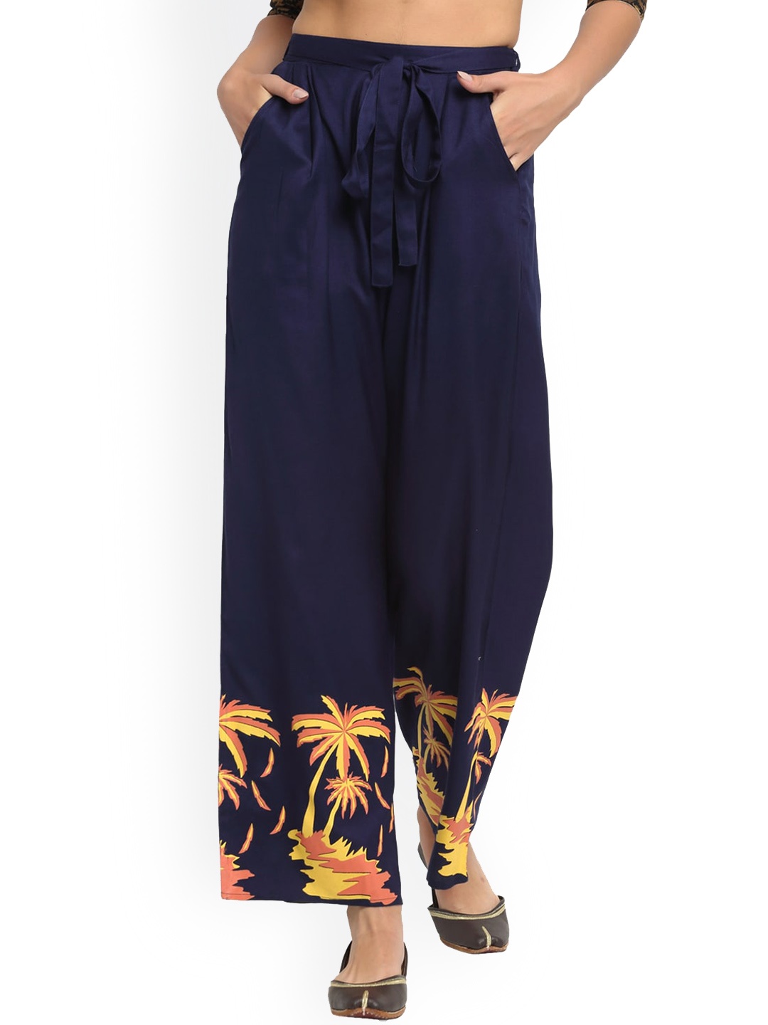 

Karmic Vision Women Floral Printed Relaxed High-Rise Pleated Trousers, Blue