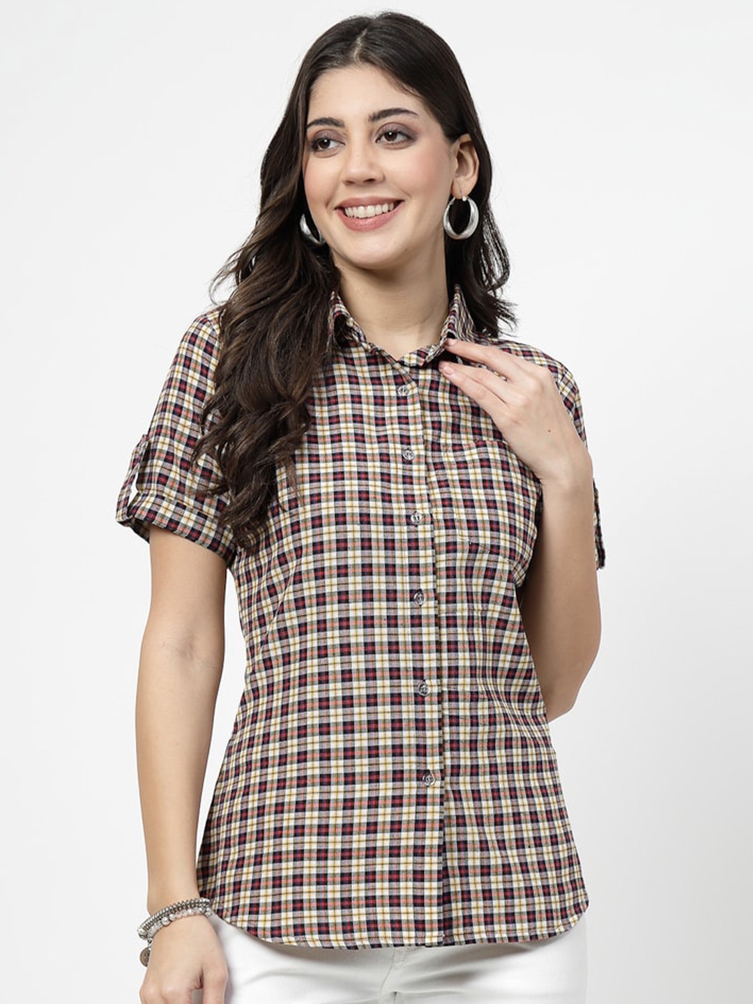 

Karmic Vision Gingham Checks Spread Collar Regular Fit Casual Shirt, Multi