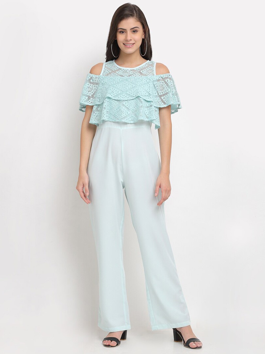 

Karmic Vision Self Design Cold Shoulder Sleeves Layered Basic Jumpsuit, Blue