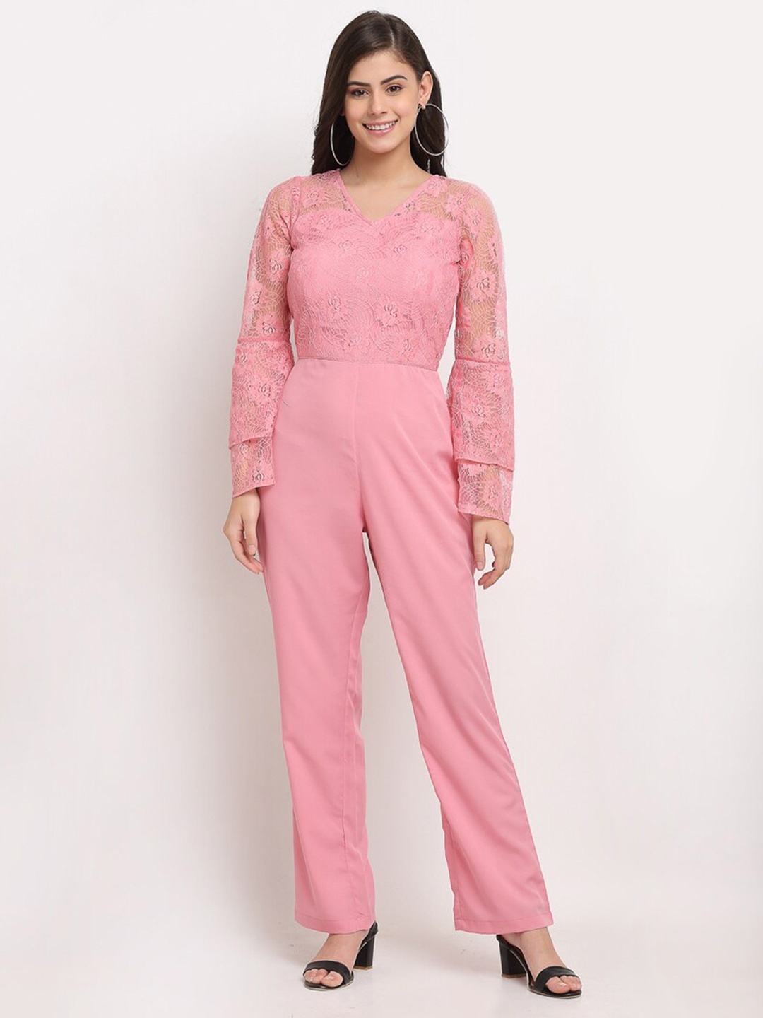 

Karmic Vision Self Design V-Neck Basic Jumpsuit, Pink