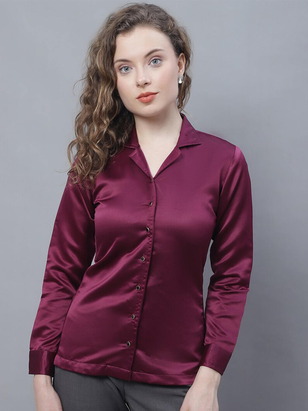 

Karmic Vision Crepe Shirt Style Top, Burgundy