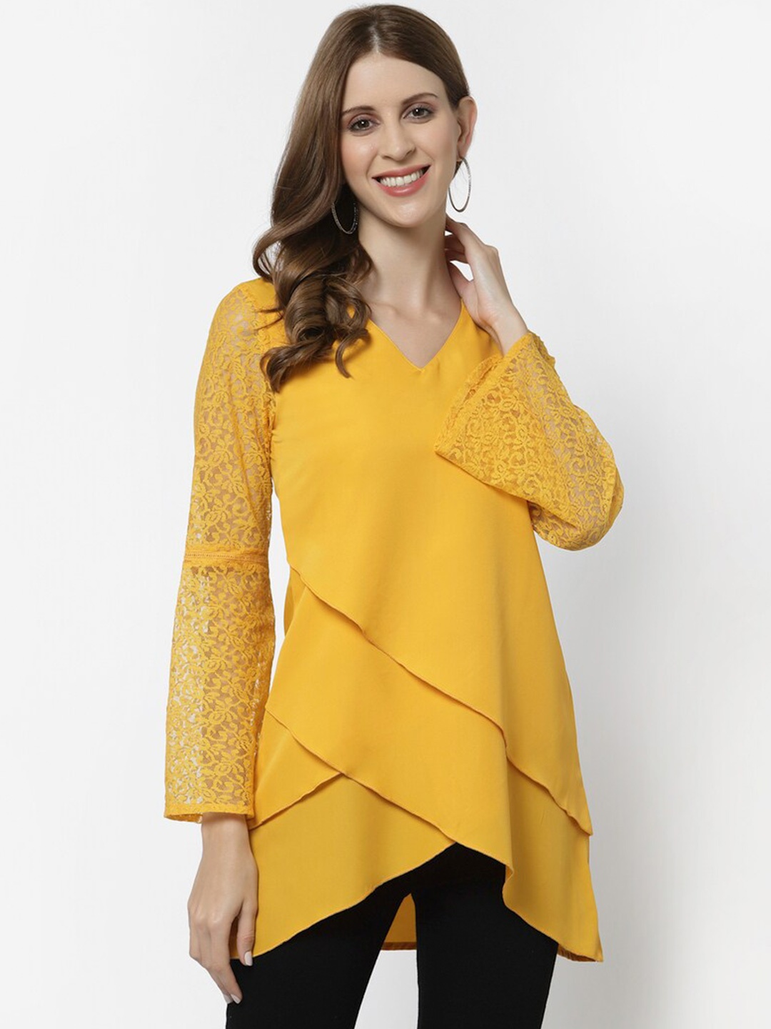 

Karmic Vision V-Neck Crepe Wrap Longline Top, Yellow