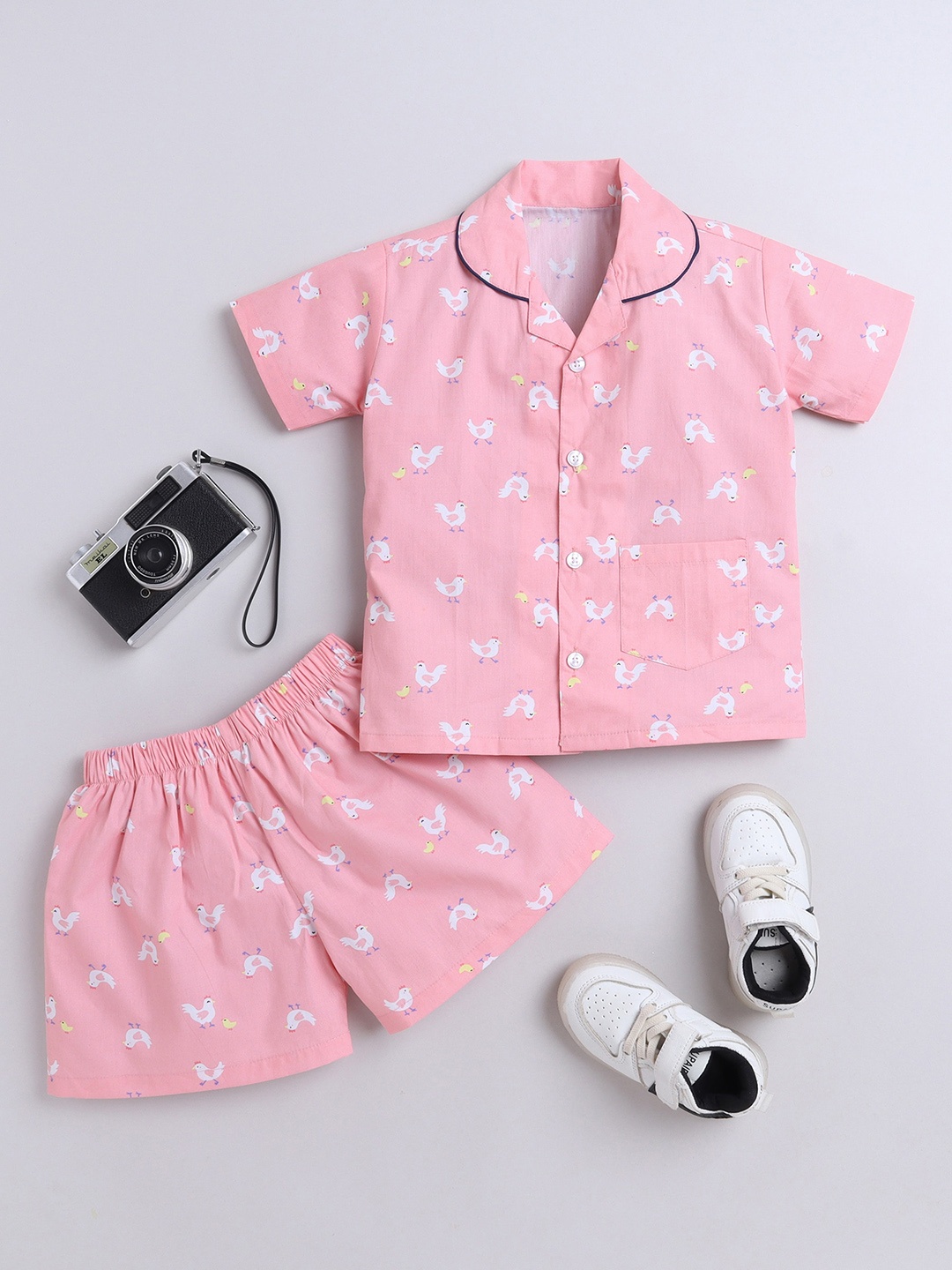 

The Magic Wand Kids Conversational Printed Pure Cotton Shirt With Shorts, Pink