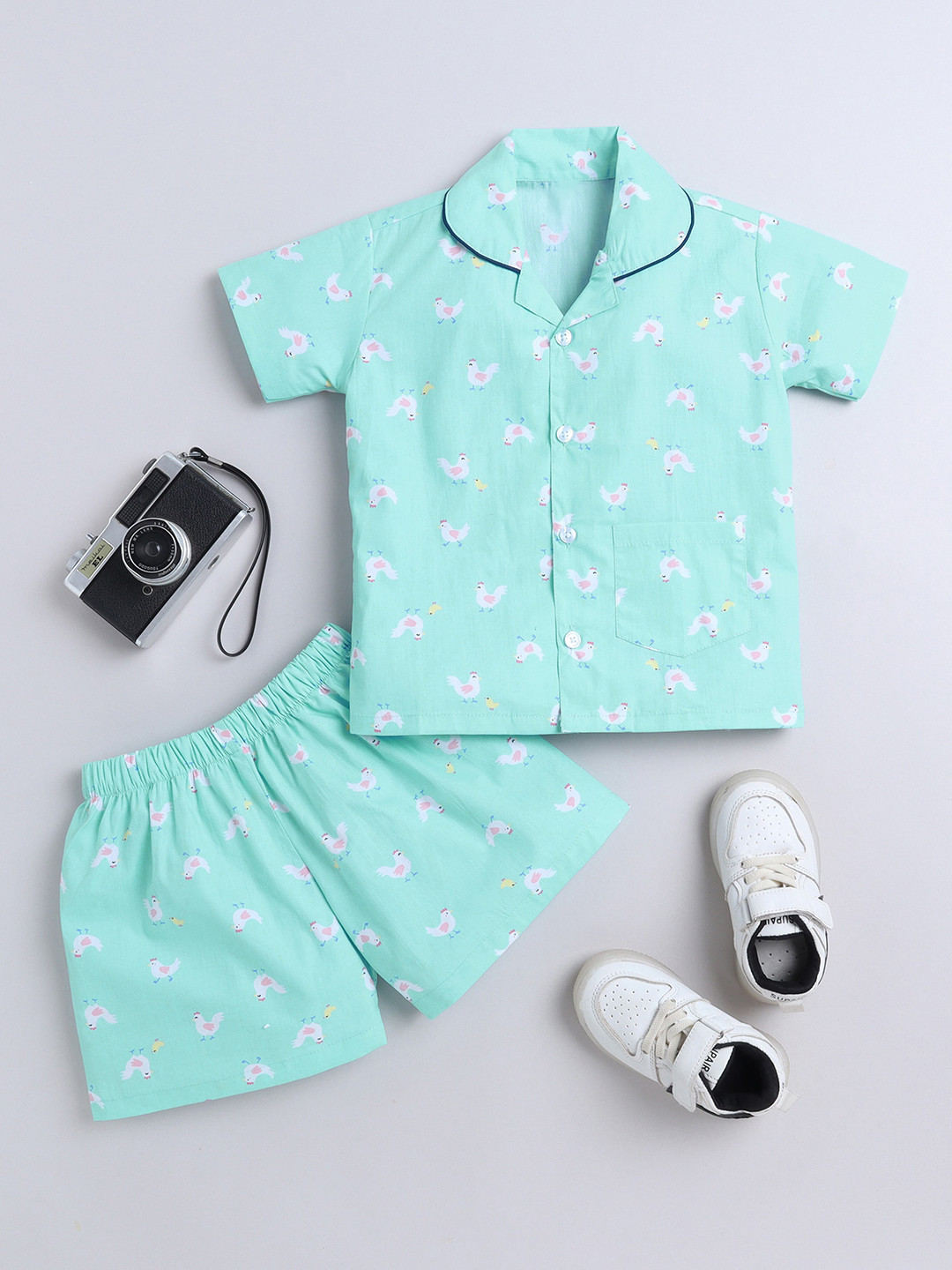 

The Magic Wand Kids Conversational Printed Pure Cotton Shirt With Shorts, Blue