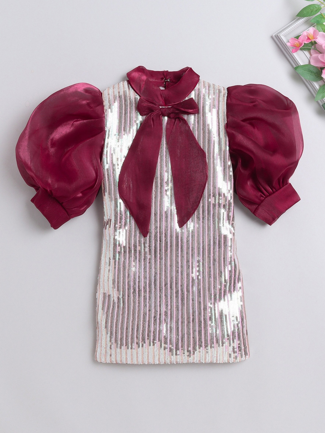 

The Magic Wand Sequined Puff Sleeves Sheath Dress, Red