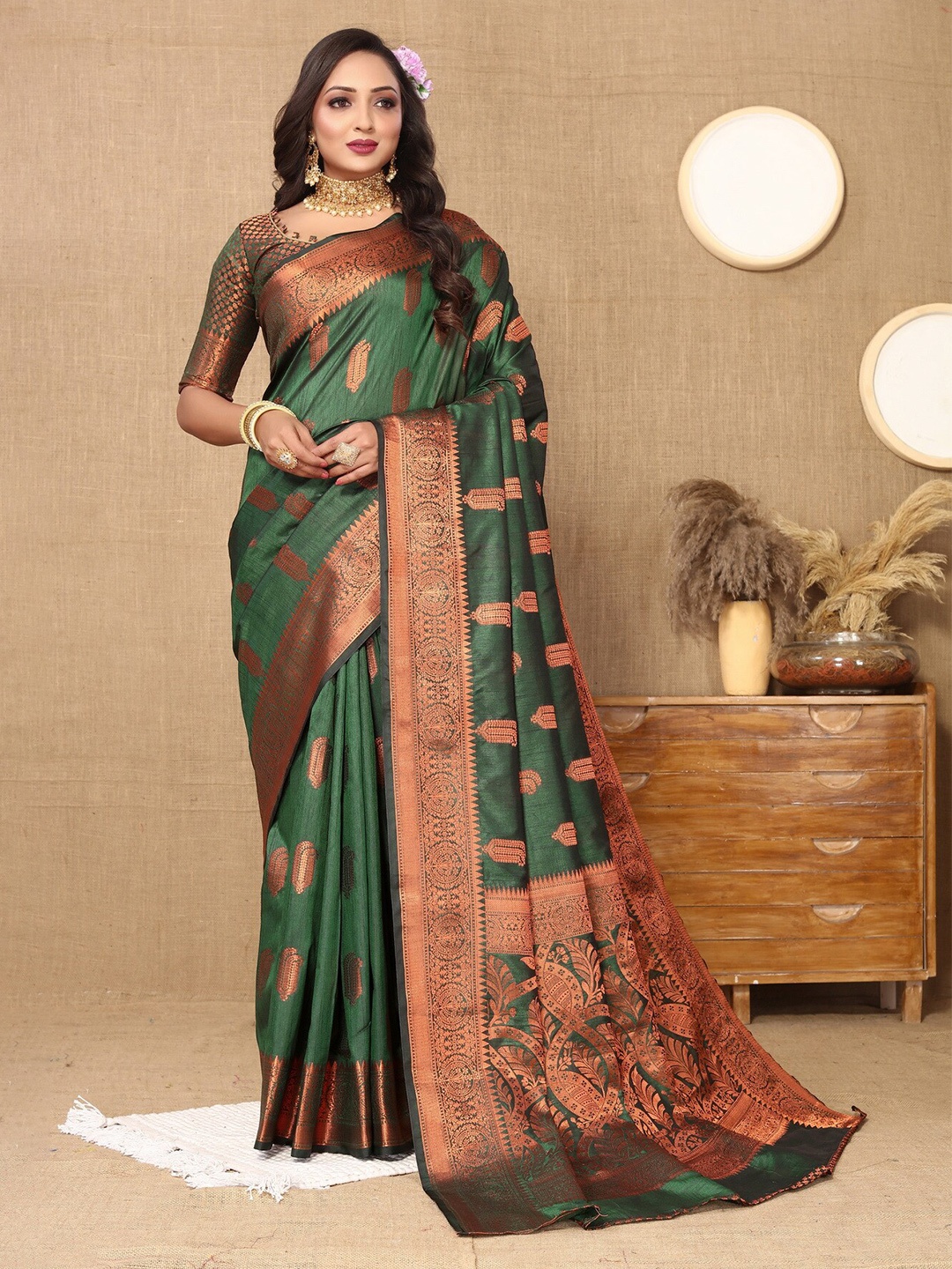 

Divyadham Textiles Ethnic Motifs Woven Design Zari Pure Silk Paithani Banarasi Saree, Green