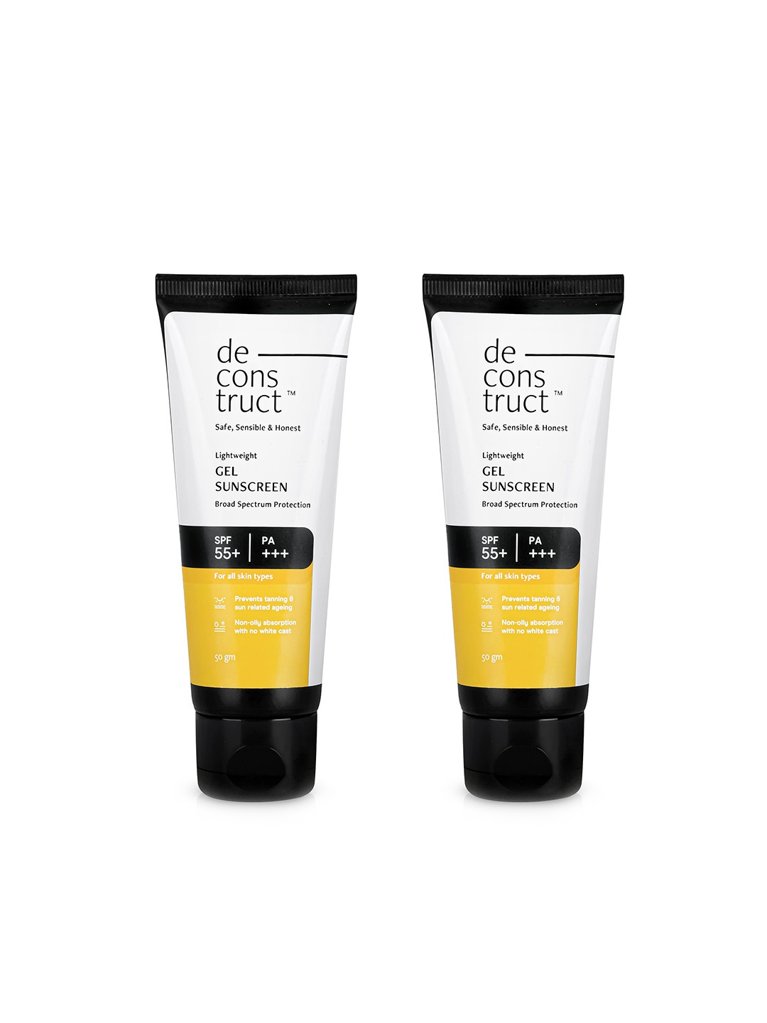 

deconstruct Set of 2 Lightweight Gel Sunscreen-SPF 55+ PA+++ - 50g Each, Yellow