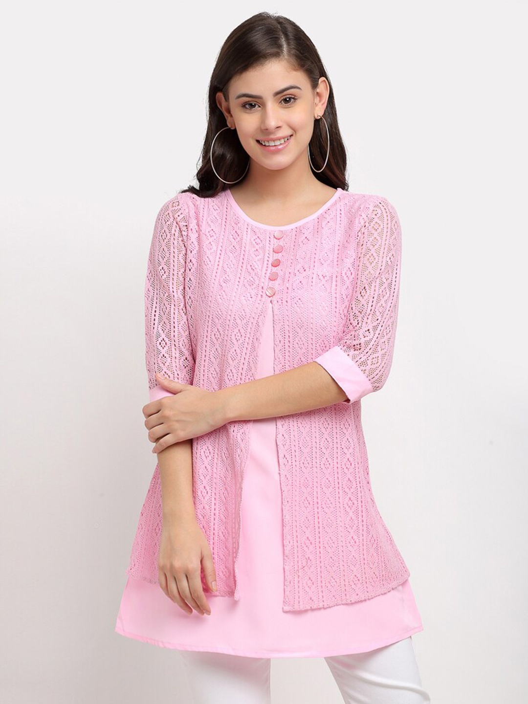 

Karmic Vision Round Neck Crepe A-Line Top, Pink