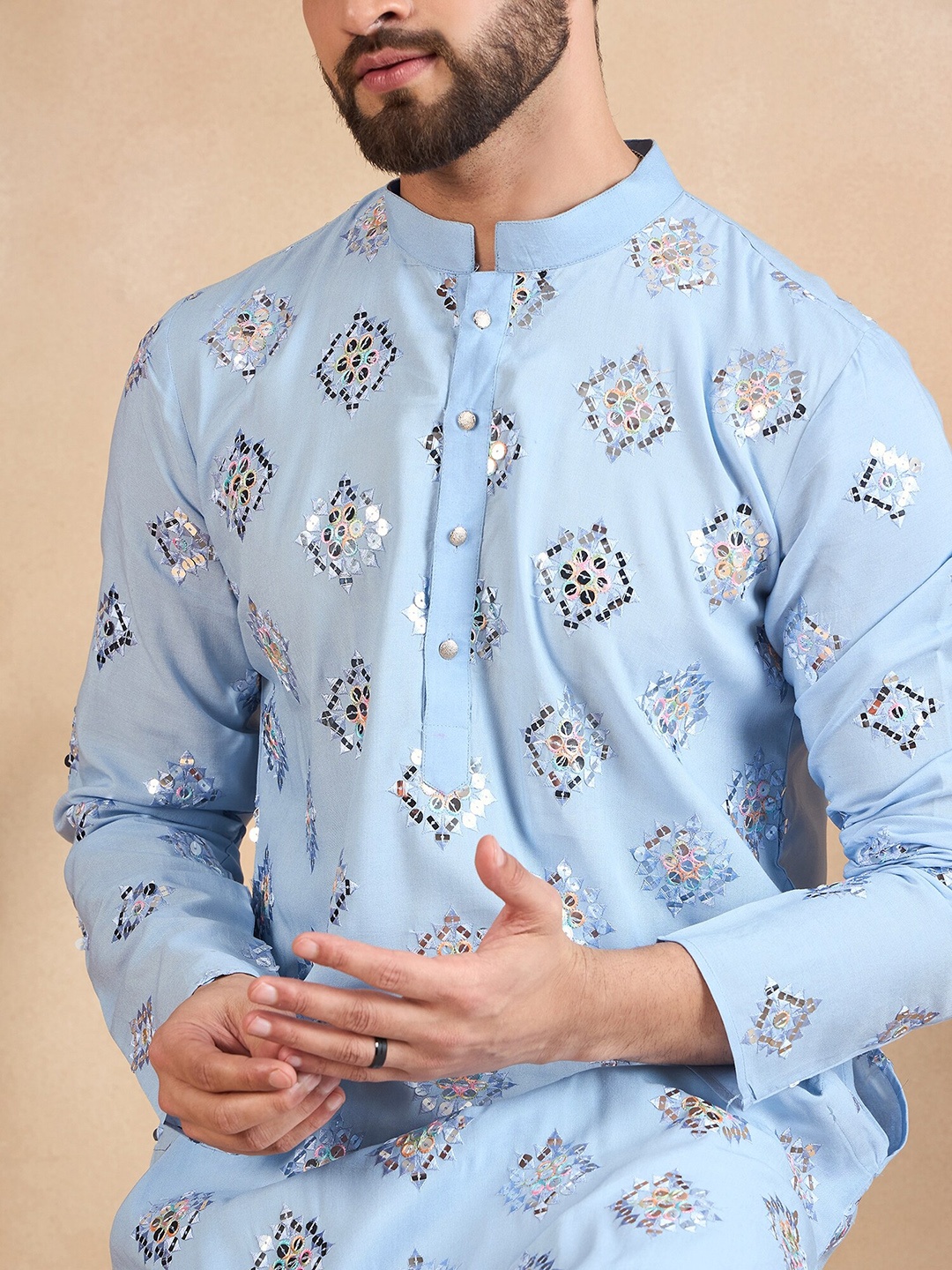 

House of Pataudi Ethnic motifs Printed Straight Kurta, Blue