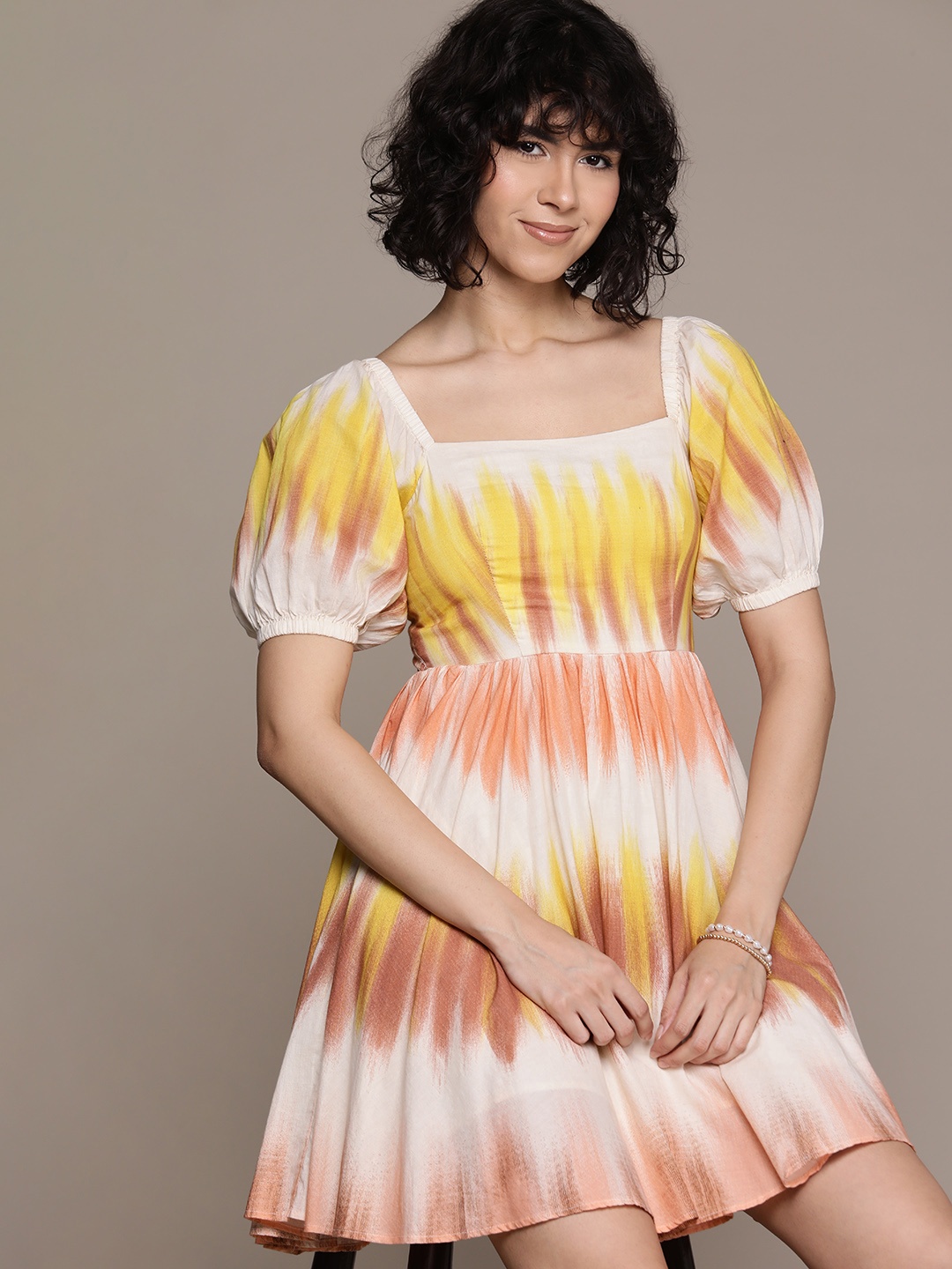 

Label Ritu Kumar Print Puff Sleeve A-Line Dress, Multi