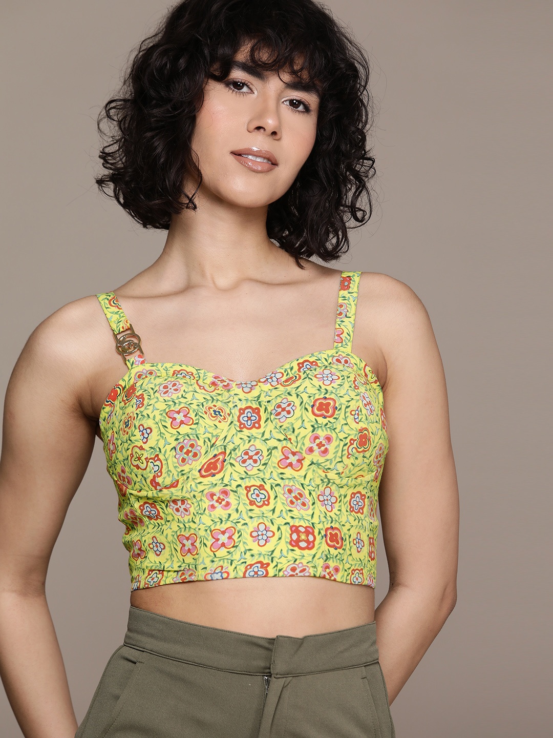 

Label Ritu Kumar Floral Print Crepe Crop Top, Yellow