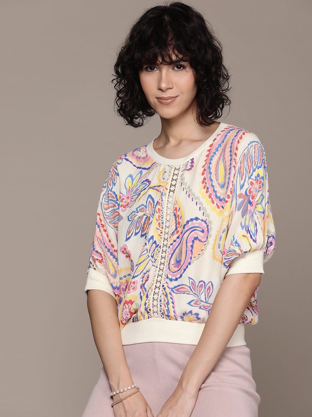 

Label Ritu Kumar Printed Puff Sleeve Crepe Top, White