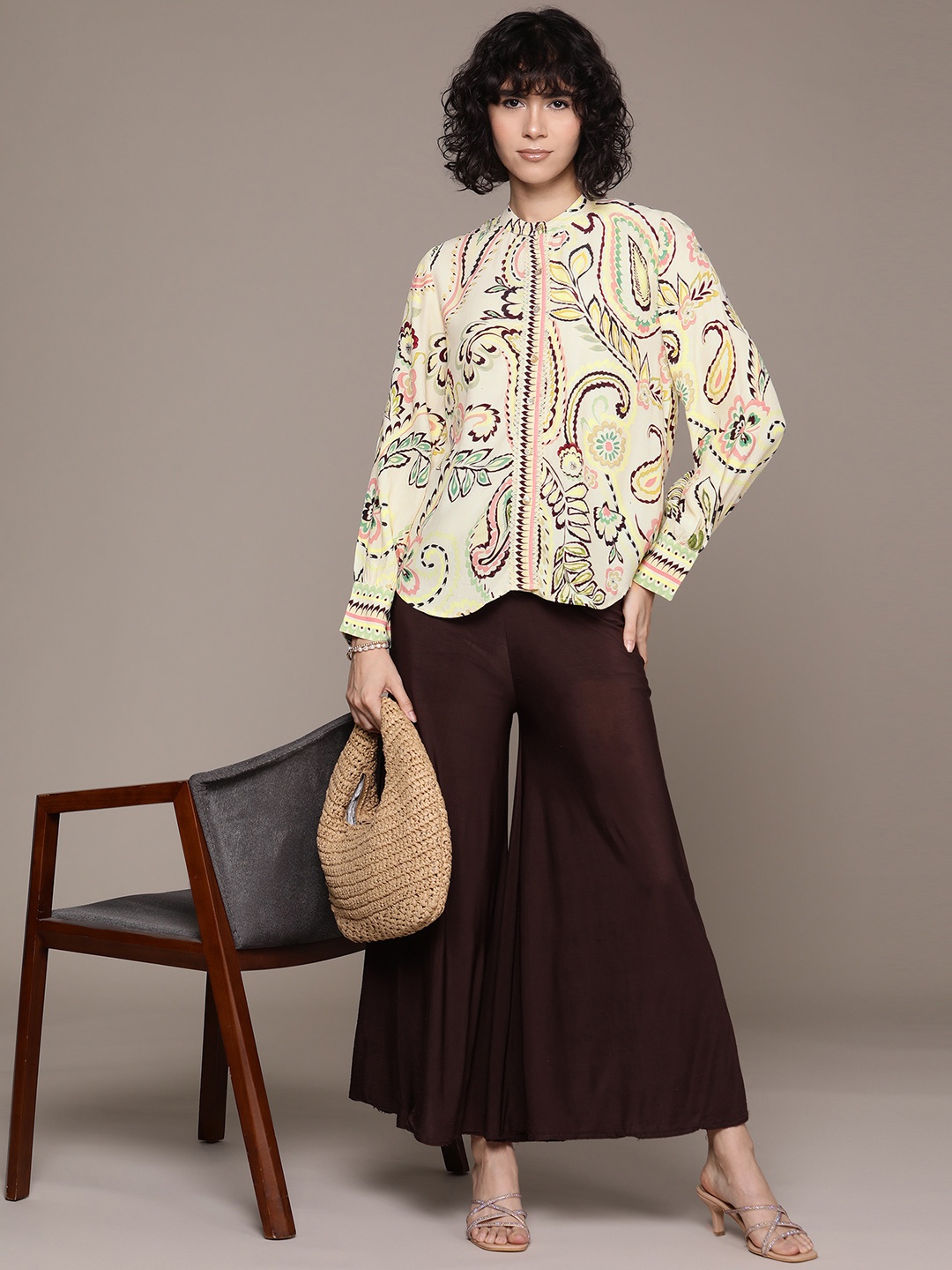 

Label Ritu Kumar Women Floral Printed Casual Shirt, Off white