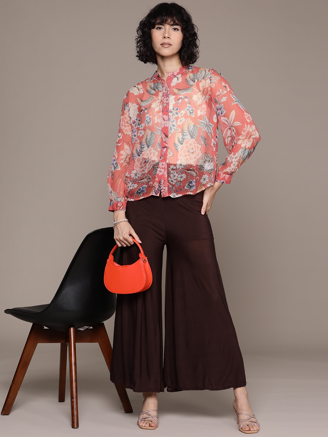 

Label Ritu Kumar Women Floral Opaque Printed Casual Shirt with Camisole, Red