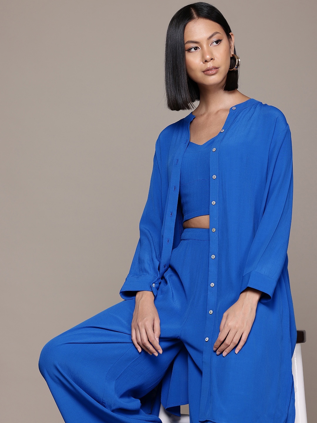 

Label Ritu Kumar Top With Palazzos & Shrug, Blue