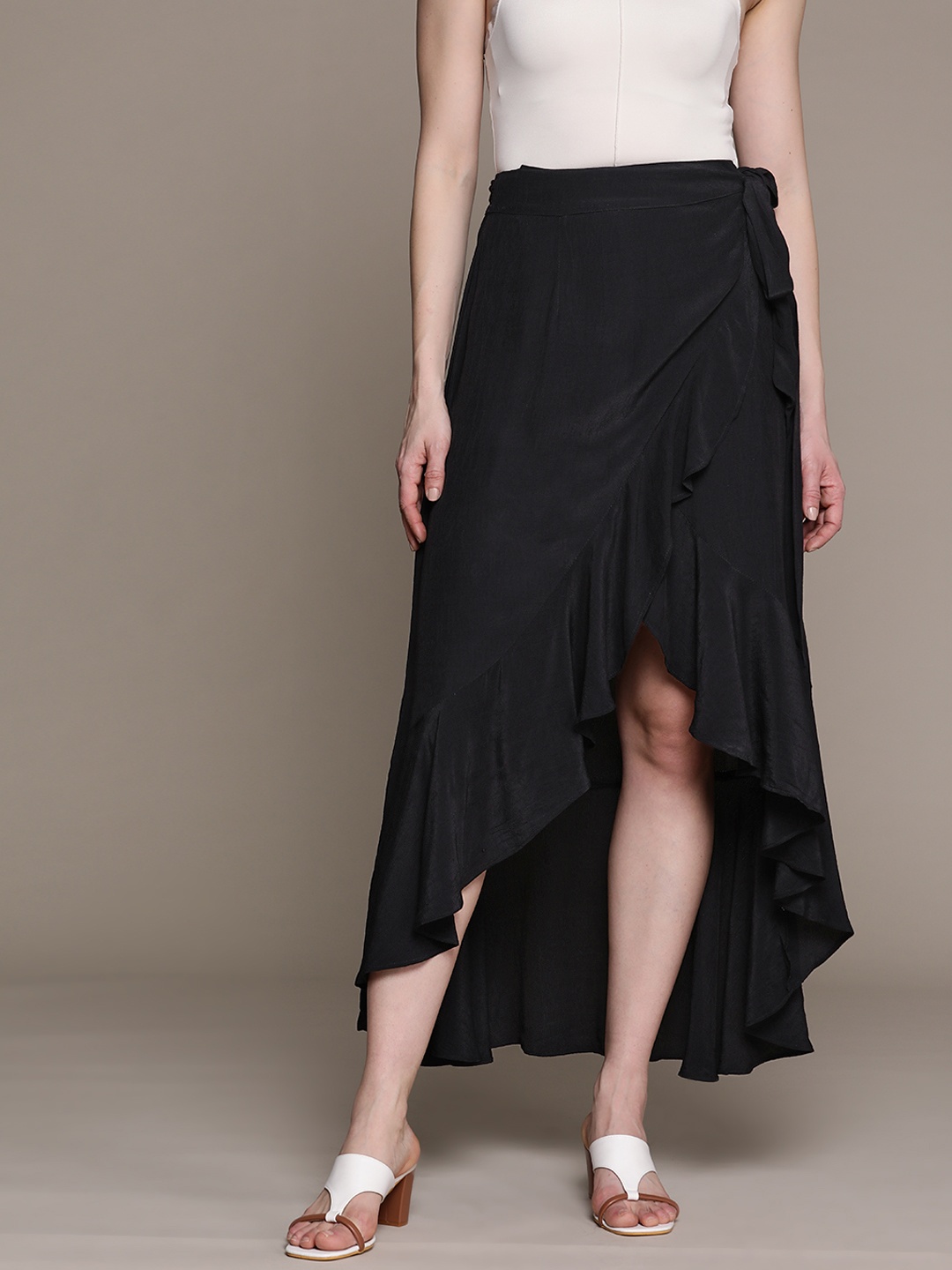 

Label Ritu Kumar Ruffled Maxi Wrap Skirt, Black