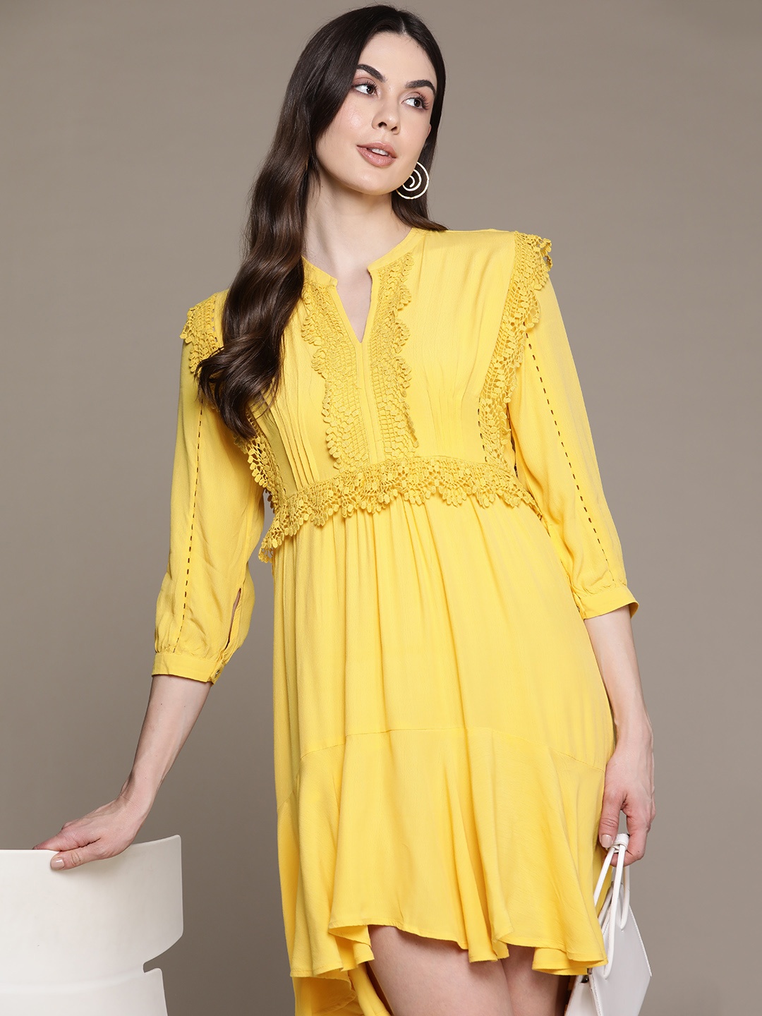 

Label Ritu Kumar Floral Crepe A-Line Dress, Yellow